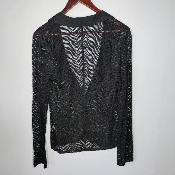 Spoiled Y2K Sheer Cardigan‎ Womens Large Black Zebra Print Goth Lace Concert - Picture 5 of 11